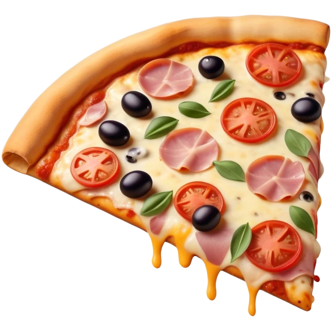 Beautiful pizza with ham, tomatoes, mushrooms and olives emoji