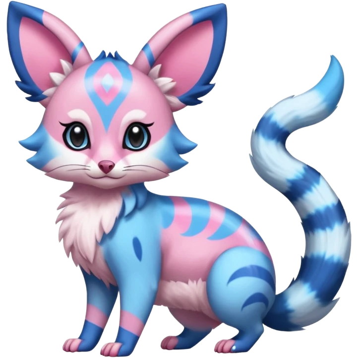 Rare realistic cool cute epic aesthetic colorful Amaura-Sylveon-Civet-Genet-species-Fakemon-hybrid-creature, with markings, full body emoji