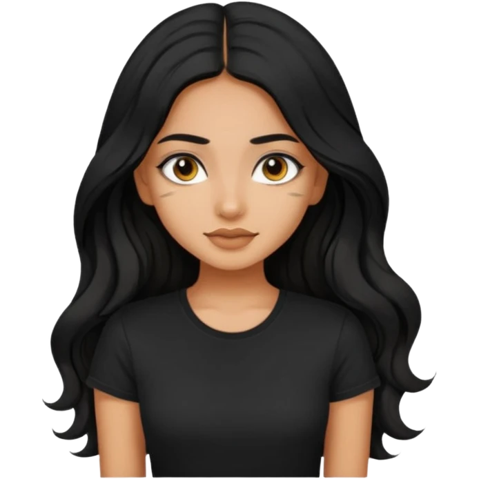 a pretty tan indian bratz girl. eyeliner on, wearing a black tshirt. wavy long BLACK coloured hair emoji