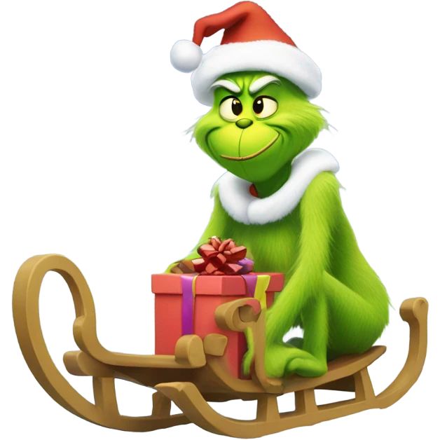 Grinch in a sled with presents in snow emoji