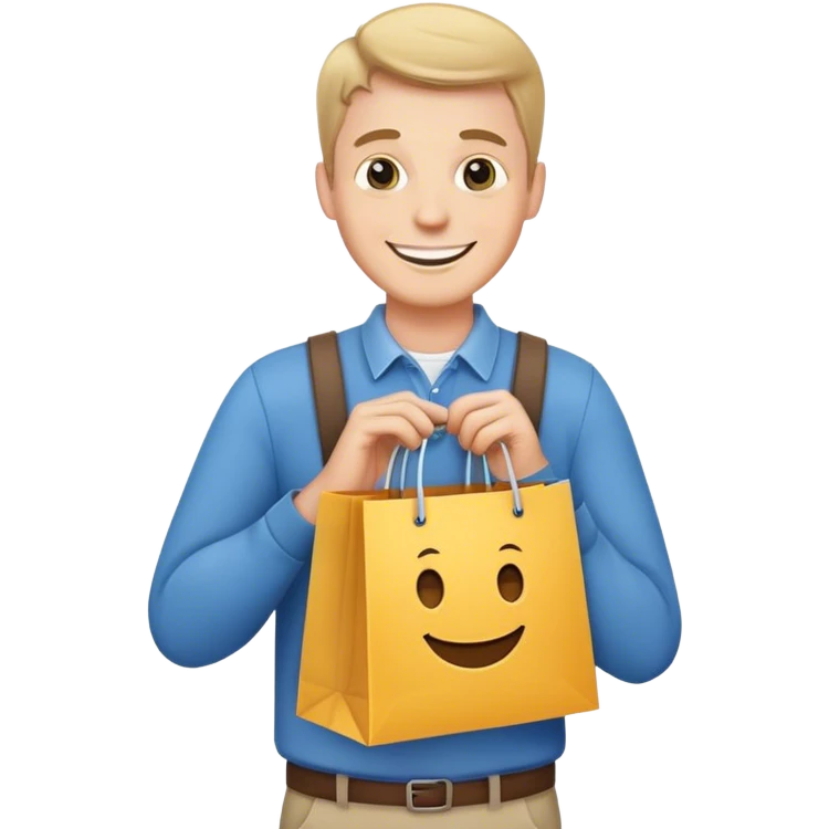 white man going happily with shopping bags emoji