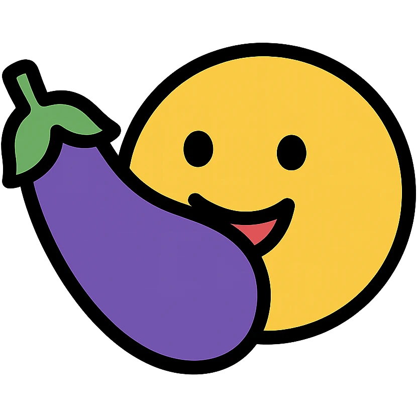 face eating an aubergine (eggplant) icon with color outlines emoji
