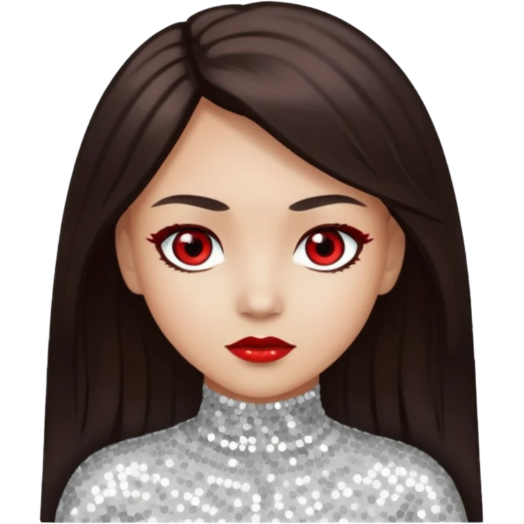 Bloody Mary with light skin, long dark brown hair, red eye, white sequin outfit emoji