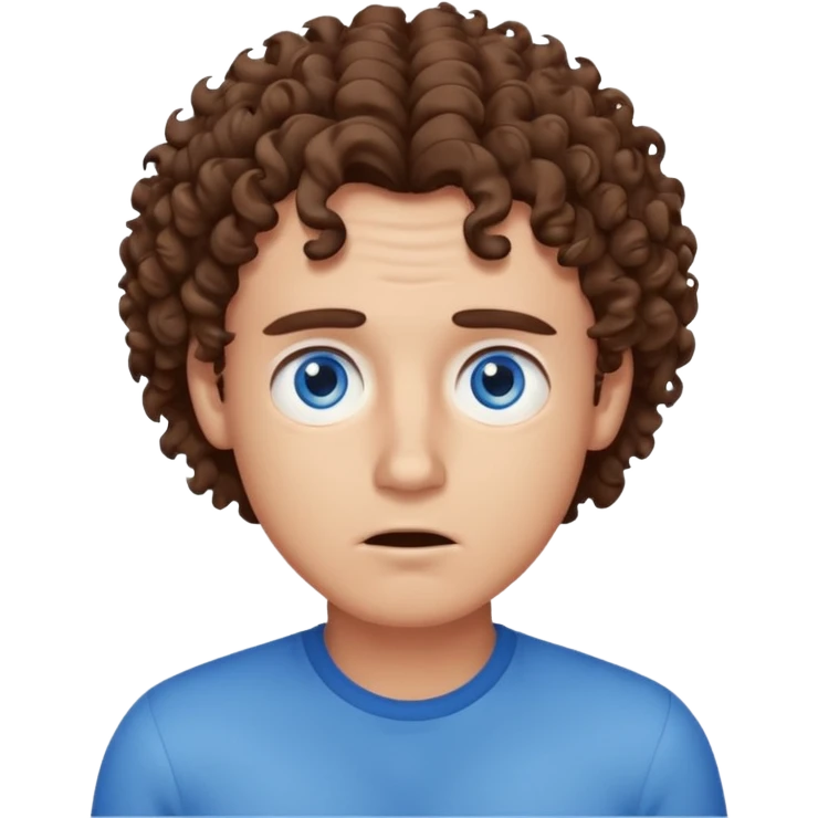 Guy with curly brown hair and blue eyes acting confused  emoji