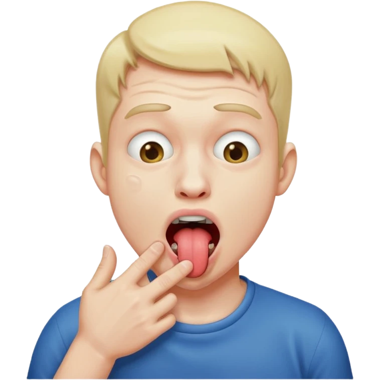 A man choking himself with tongue out emoji