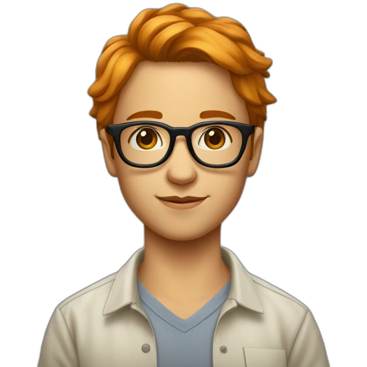 Un adolescent roux habillée avec des lunettes de vue et portant une chemise emoji