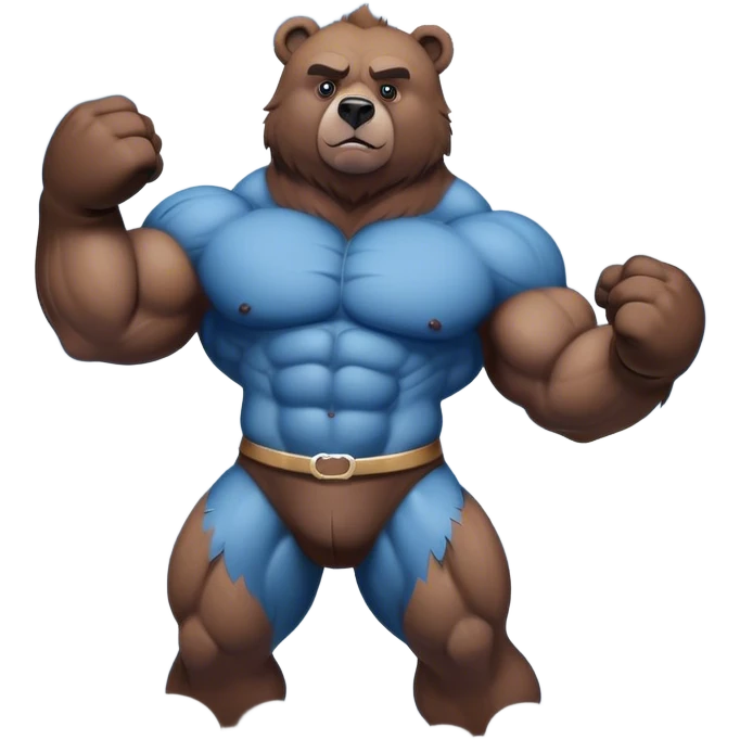 Blue muscle bear on clouds emoji