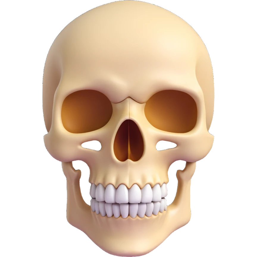 3d skull, stylized, cartoonish, smooth surfaces, exaggerated features emoji
