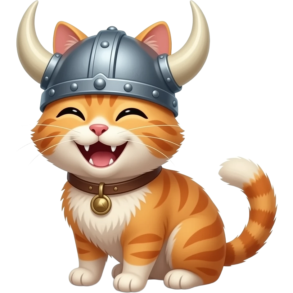 A laughing cat in a Viking helmet, Gjermundbu emoji