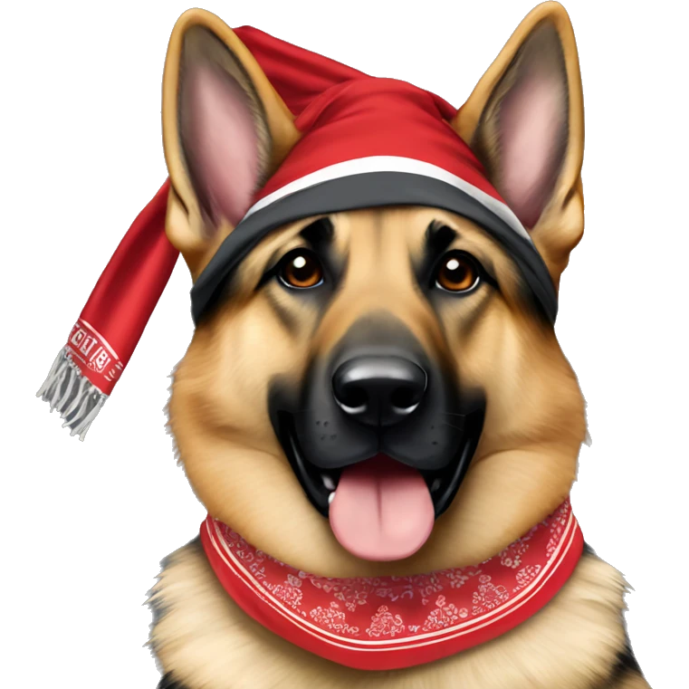German Shepherd wearing an Ohio state bandana emoji