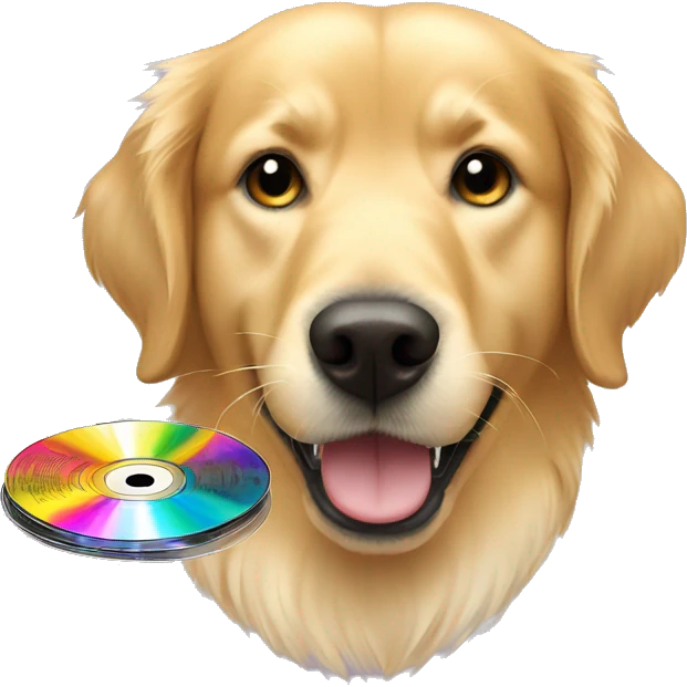 golden retriever with CD in his mouth emoji