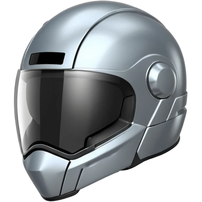 A futuristic helmet emoji made of silver chrome, smooth aerodynamic shape, minimal visor detail, reflective metallic surface, sci-fi aesthetic, iOS emoji style, centered on clean white background emoji