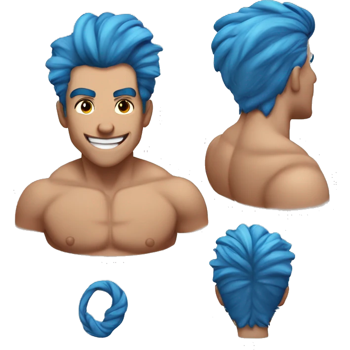 Scar on face blue hair up-do muscle man white smiling emoji