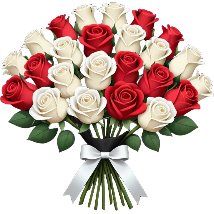 White rose and red rose bouquet with black paper  emoji