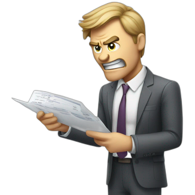 angry business man checking balance sheets emoji