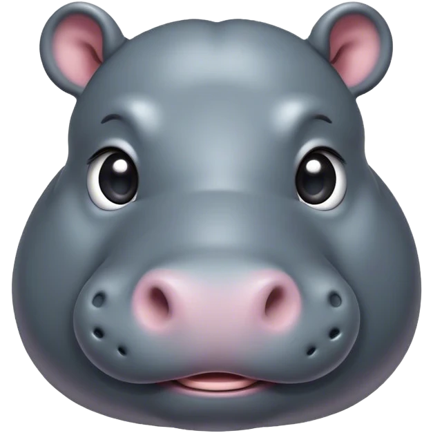 Cinematic Cute Hippo Portrait Emoji, Head tilted playfully and inquisitively, featuring a glossy slate-gray hide with a gentle sheen and round, sparkling eyes filled with curious charm, Simplified yet irresistibly adorable features, highly detailed, glowing with a warm, friendly glow, high shine, affectionate and serene, stylized with a touch of aquatic whimsy, bright and endearing, soft glowing outline, capturing the essence of a mischievous yet loving hippo, so playful it feels like it could splash out of the screen and into your arms! emoji