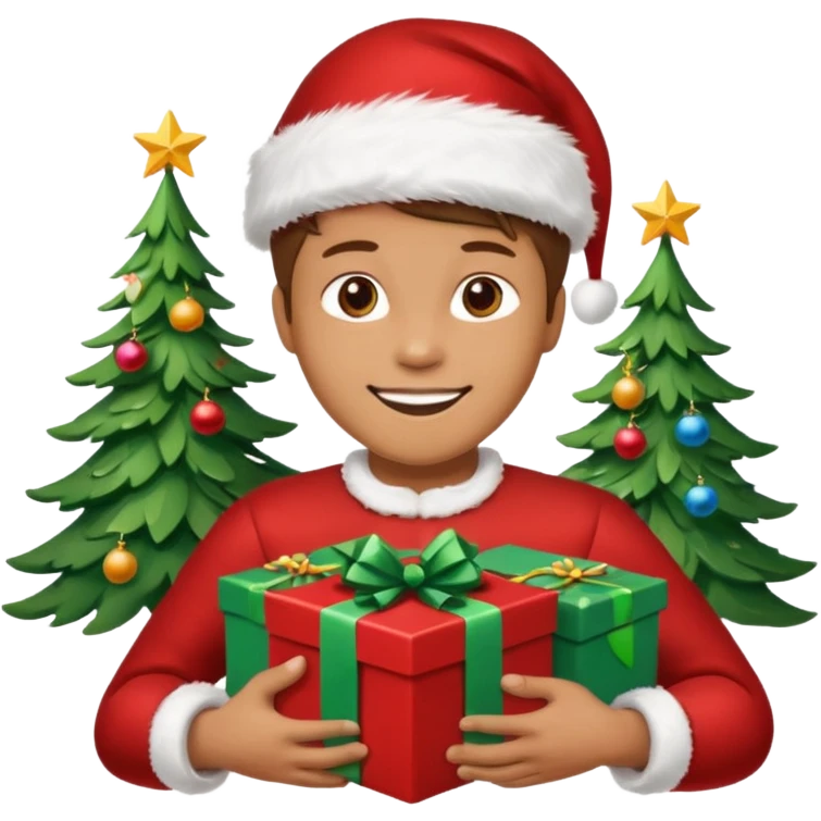 create a realistic emoji of a packaging woker under a christmas tree emoji