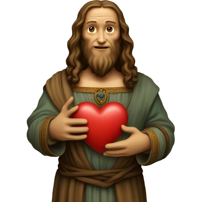 leonardo da Vinci holds a heart in his hands emoji