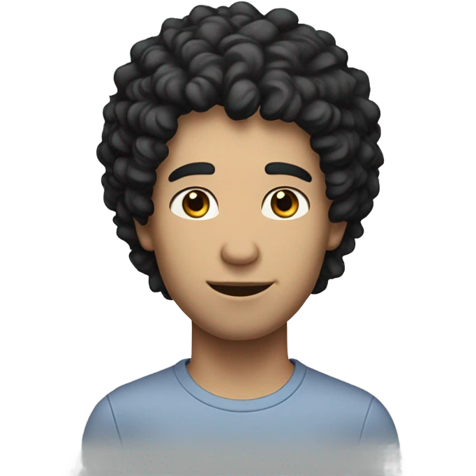 man with white skin and black curly hair, wear casual shirt , closeout face emoji