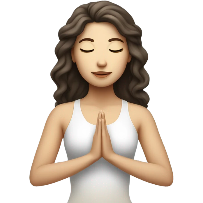 White brunette girl with beautiful hair meditating  emoji