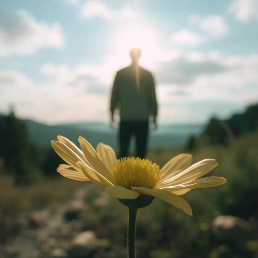 Person peaking from back of the flower with cinematic blur emoji