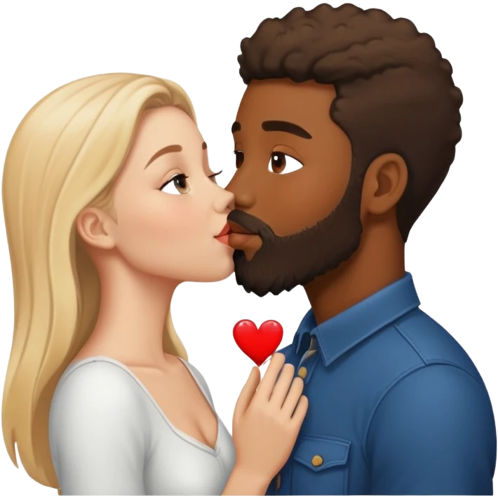 Black boy with beard with white girl kissing emoji