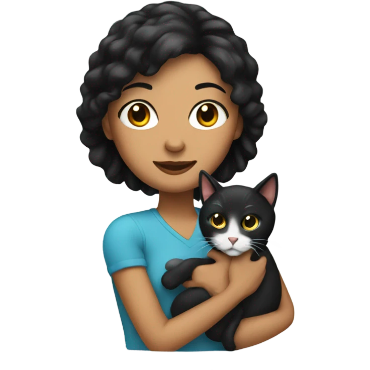 Lady with black hair holding a cat emoji
