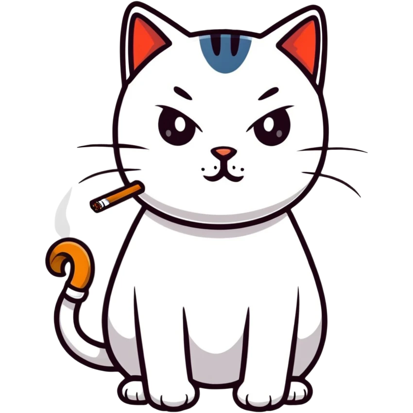 cat with cigarette in mouth staring intensely emoji