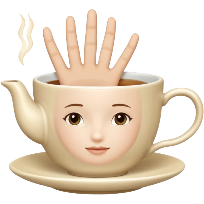 Waving hand on tea cup emoji