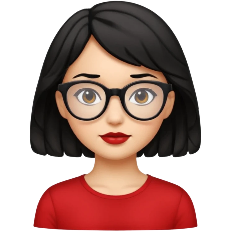 niña con pelo ondulado corto pero no tan corto color negro y lentes negros que tenga un top rojo  emoji
