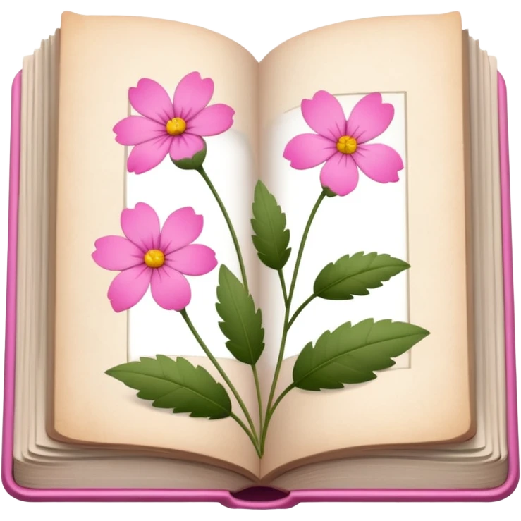 herbarium book with pink and flowers in each page  emoji