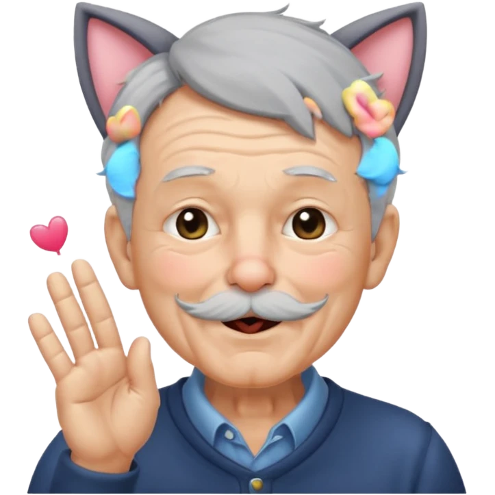 고양이귀가 달리고 윙크를 하며 뽀뽀를 날리는 할아버지 emoji