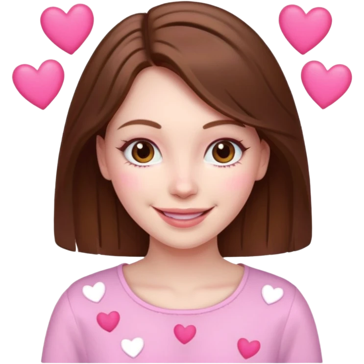 mujer con corazones rosas pelo cafe emoji