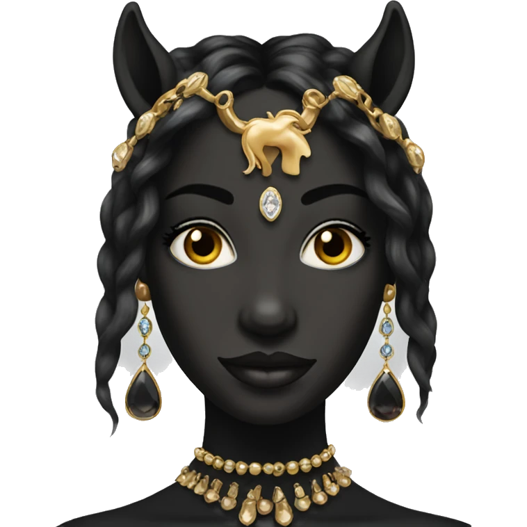 dark beauty with jewelry with horse nose emoji