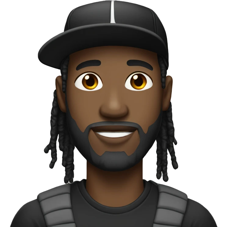 Black man with beard and short dreads wearing a black baseball cap emoji