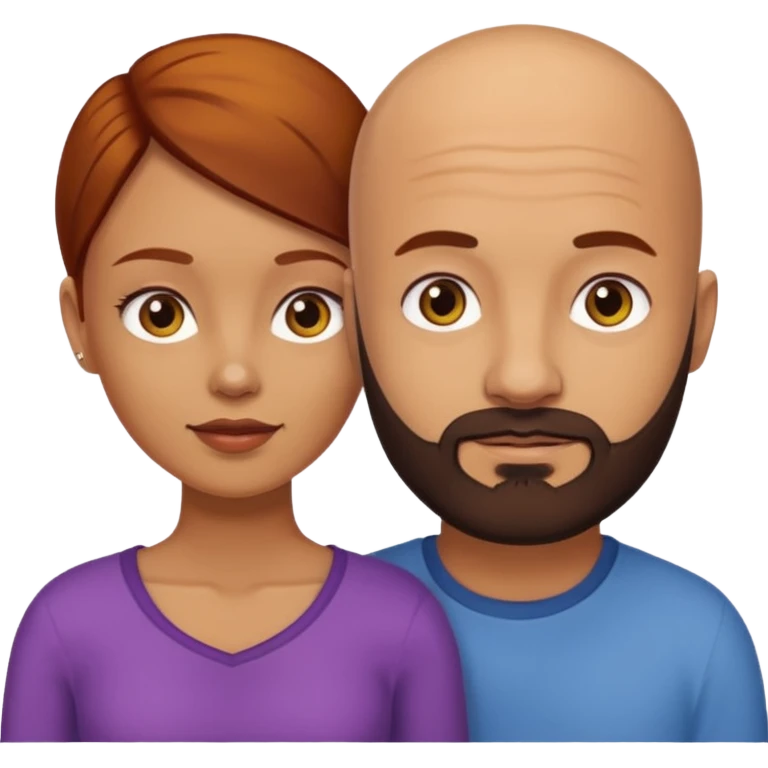 Couple. A bald man with dark brown beard and a girl with light skin. She has dark yellow brown auburn hair. emoji