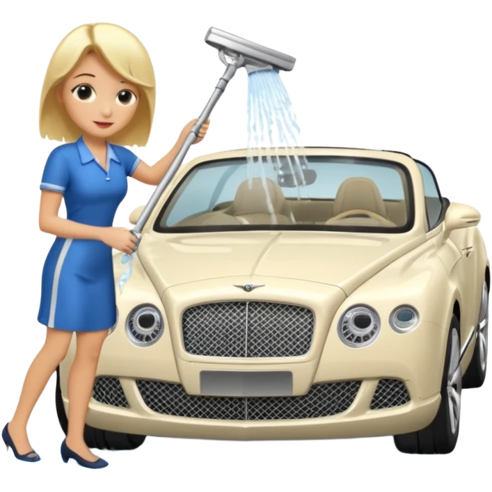 A blond lady washing a Bentley emoji