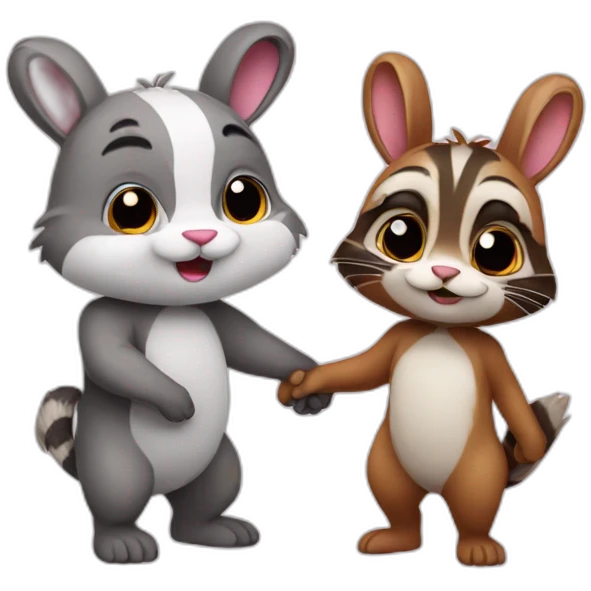 bunny with racoon holding hands emoji