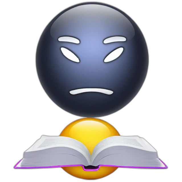 big round shiny emoji reading book emoji