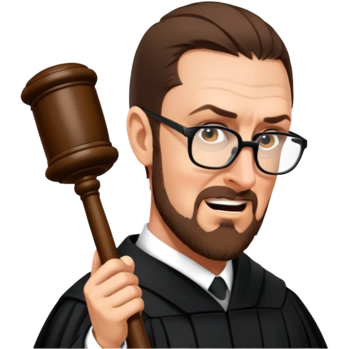 Wearing judges robes holding a gavel emoji