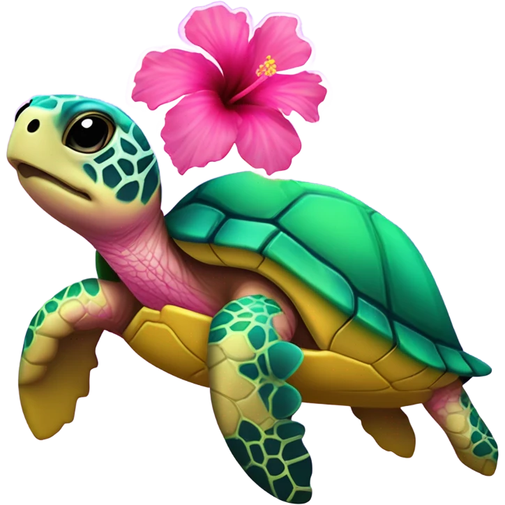 Lisa Frank Sea turtle with hibiscus  emoji