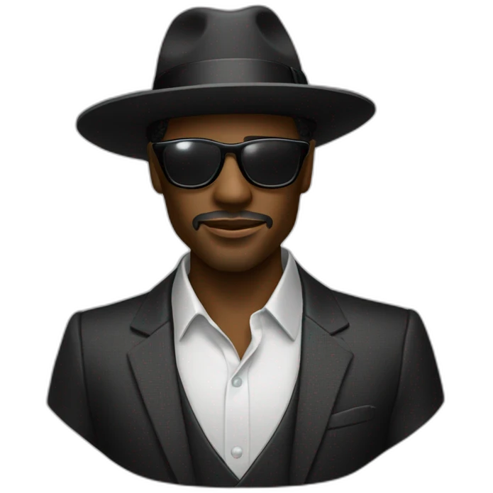 Beaded black man wearing a wide brim fedora and suit with cool glasses emoji