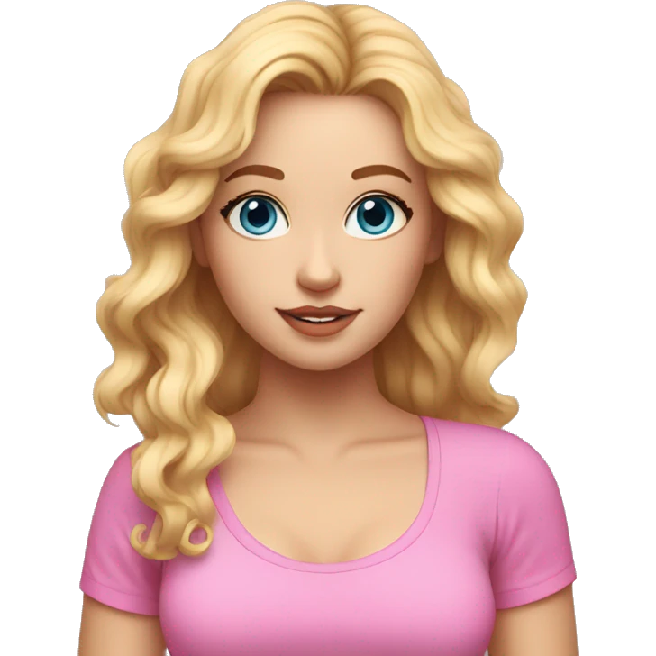 Cute woman with wavy blonde hair and blue eyes with a pink crop top emoji