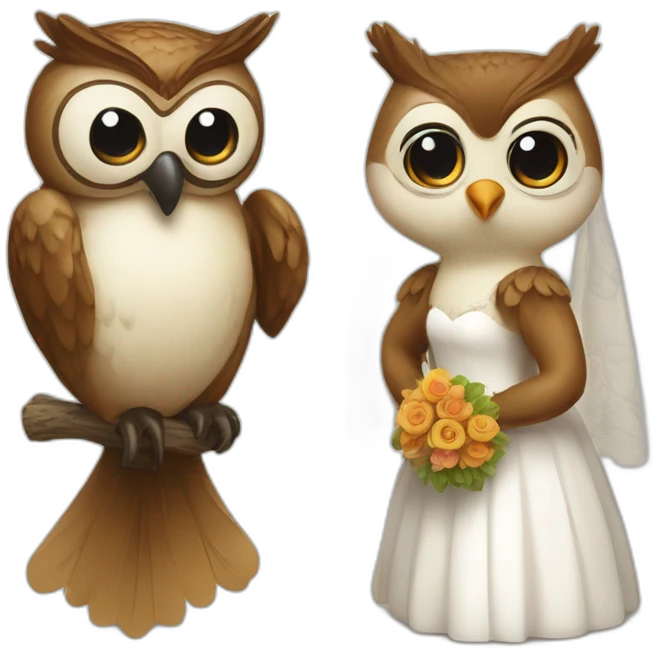 an owl with a beak - a bride and a beaver with a tail - a groom emoji
