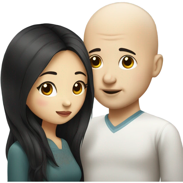 Chinese girl dark hair kissing white bald man emoji