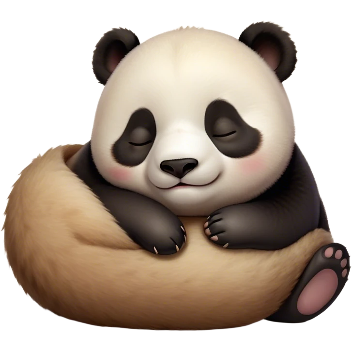 Meme-Worthy Cute Sleeping Baby Panda Portrait Emoji, Head resting peacefully with a contented smile, showcasing a tiny, irresistibly fluffy build and a luxuriously soft black and white Fur, eyes shut in a serene, restful nap, Simplified yet hilariously adorable features, highly detailed, glowing with a soft, drowsy light, high shine, relaxed and utterly lovable, stylized with an air of playful laziness, bright and heartwarming, soft glowing outline, capturing the essence of a comically sleepy baby panda, so meme-worthy it feels like it could instantly become the next viral sensation of adorable slumber! emoji
