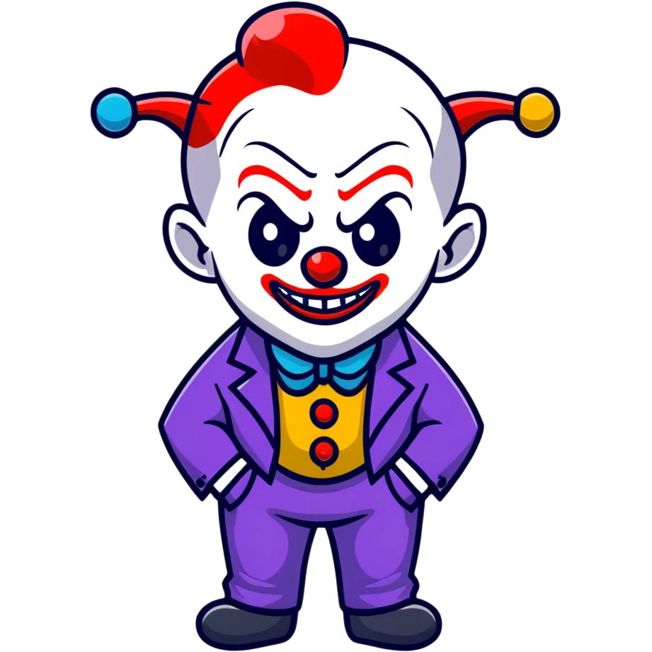 demonic clown wearing a leisure suit, bald with different horn styles emoji