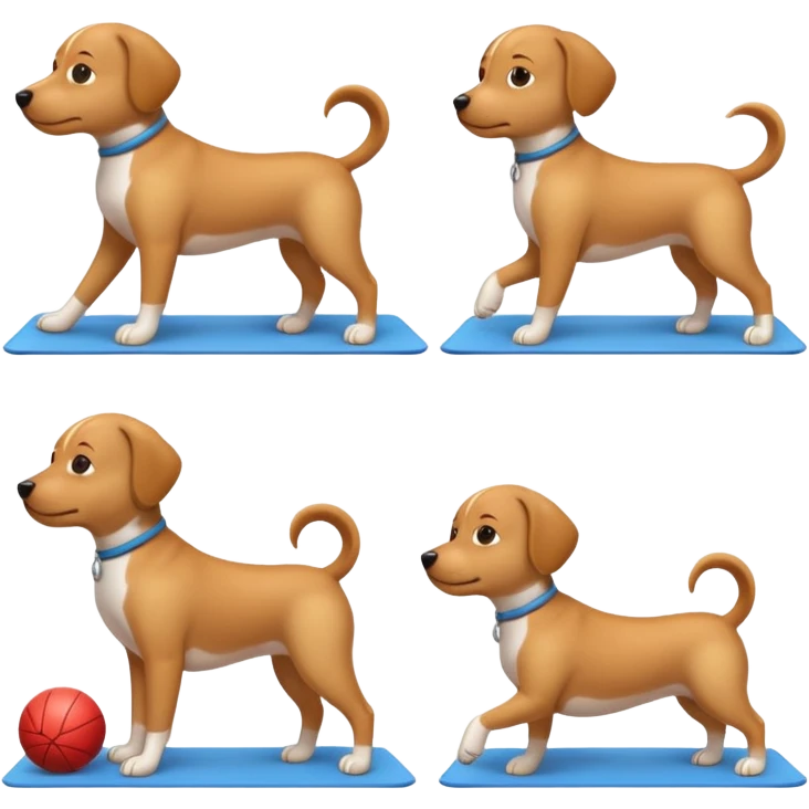 craeate me a series of emojis for those excersises (dog). I want seperate emojis for each excersise

Nose
Sit
Lay down
Spin
Focus
Drop
Walk next to me emoji