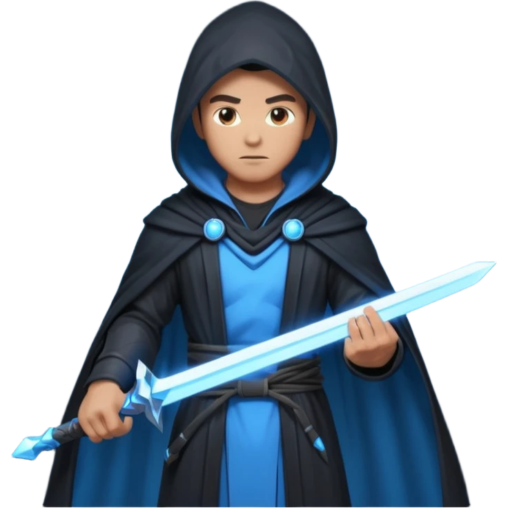 sci-fi space warrior human, glowing energy sword, hooded robe, heroic stance, 3D cartoon, mobile game character icon, clean background, no text
 emoji