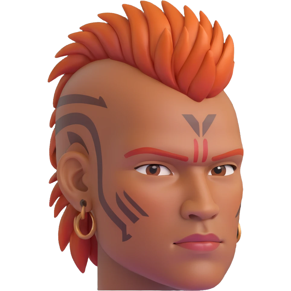 indigenous man with mohawk hairstyle and reddish-copper skin tone, strong facial features emoji